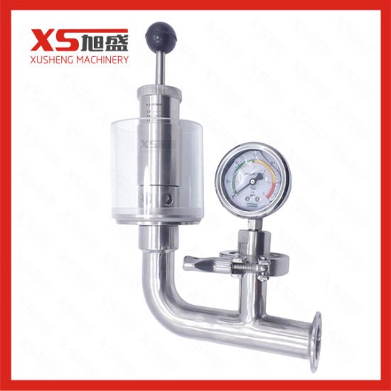 Válvula de alivio de presión de aire de acero inoxidable sanitario SS304 con manómetros